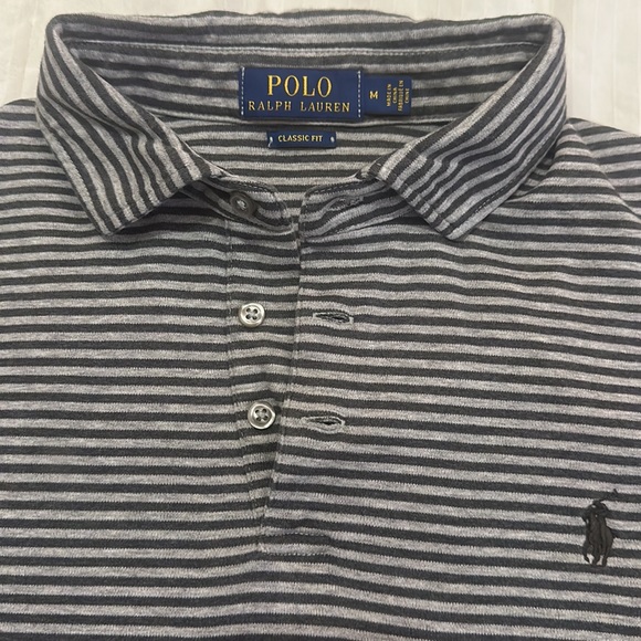 Size M men’s classic fit soft touch Ralph Lauren polo shirt. Gray stripe color. - Picture 2 of 2